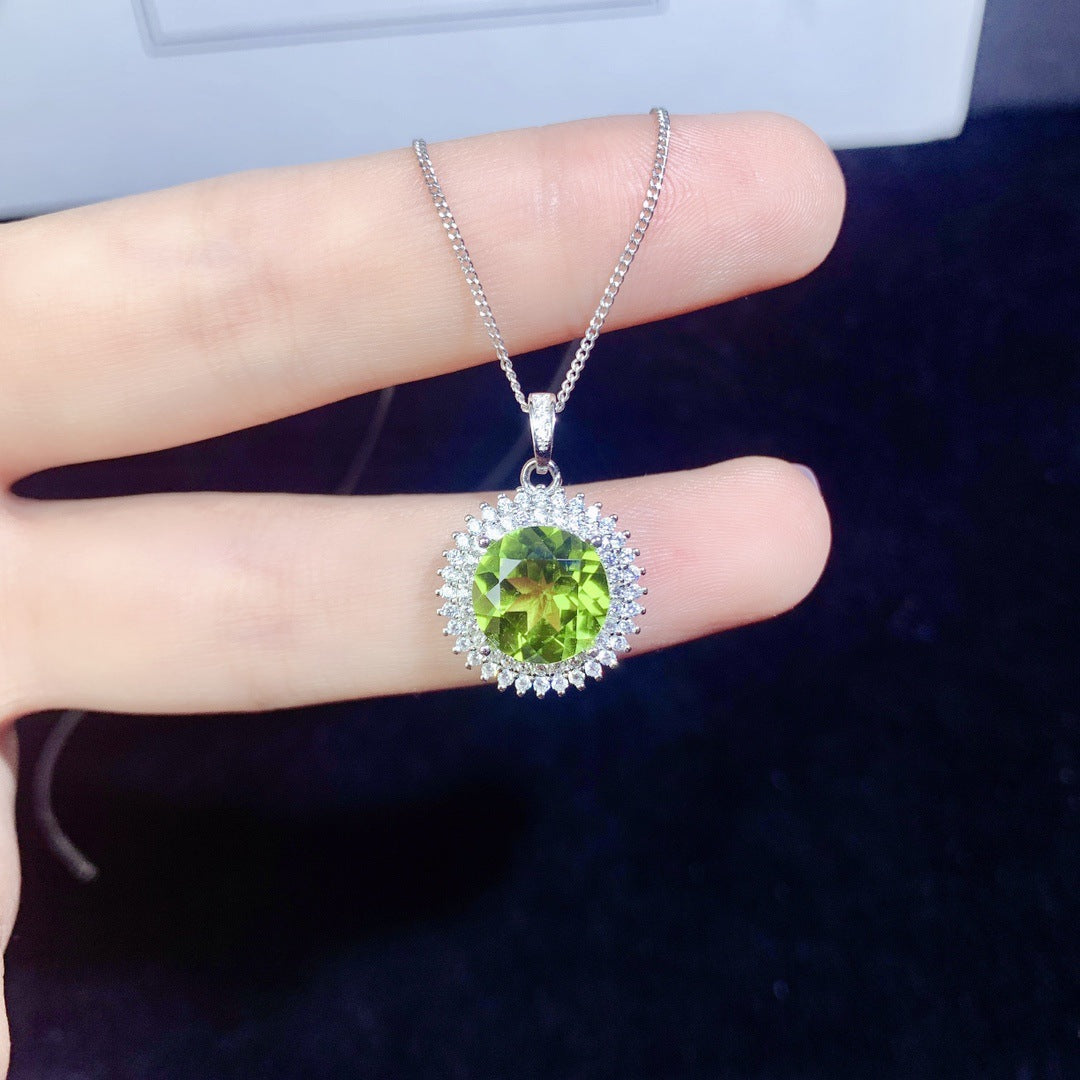 Natural Olivine Pendant Silver Female Accessories - Málle