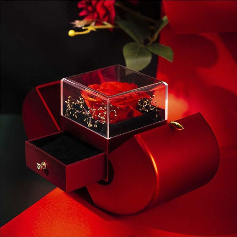 Fashion Jewelry Box Red Apple Christmas Gift Necklace Eternal Rose For Girl Mother's Day Valentine's Day Gifts With Artificial Flower Rose Flower Jewelry Box - Málle