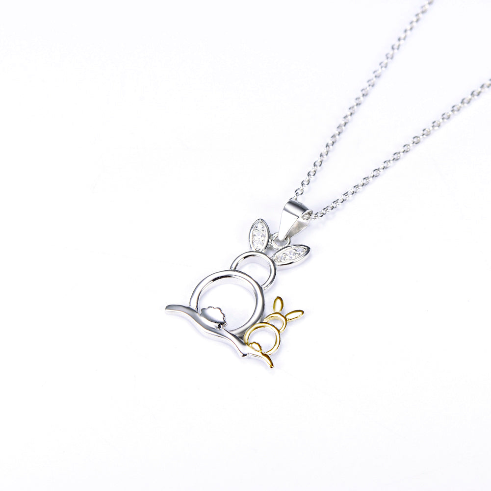 Cute Golden&Silver Rabbits Pendant 925 Silver Necklace - Málle