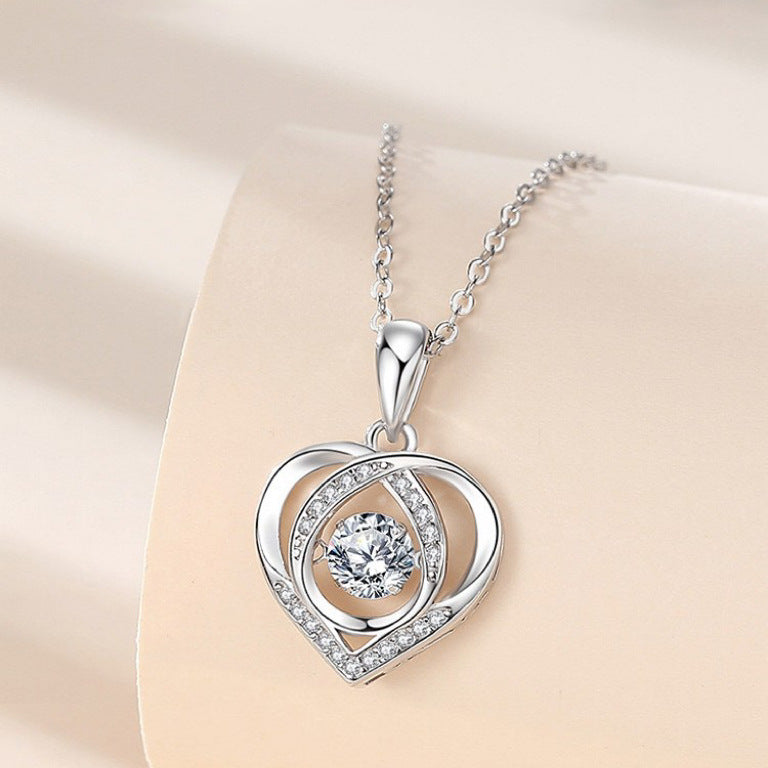 S925 Beating Heart-shaped Necklace Women Luxury Love Rhinestones Necklace Jewelry Gift For Valentine's Day - Málle