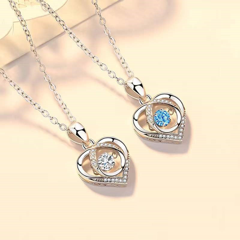 S925 Beating Heart-shaped Necklace Women Luxury Love Rhinestones Necklace Jewelry Gift For Valentine's Day - Málle