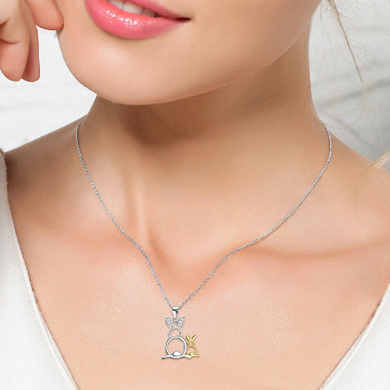 Cute Golden&Silver Rabbits Pendant 925 Silver Necklace - Málle