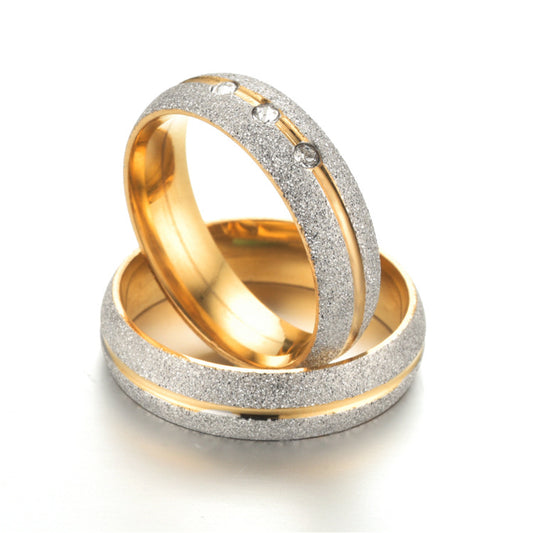 Titanium Steel Diamond Frosted Couple Ring