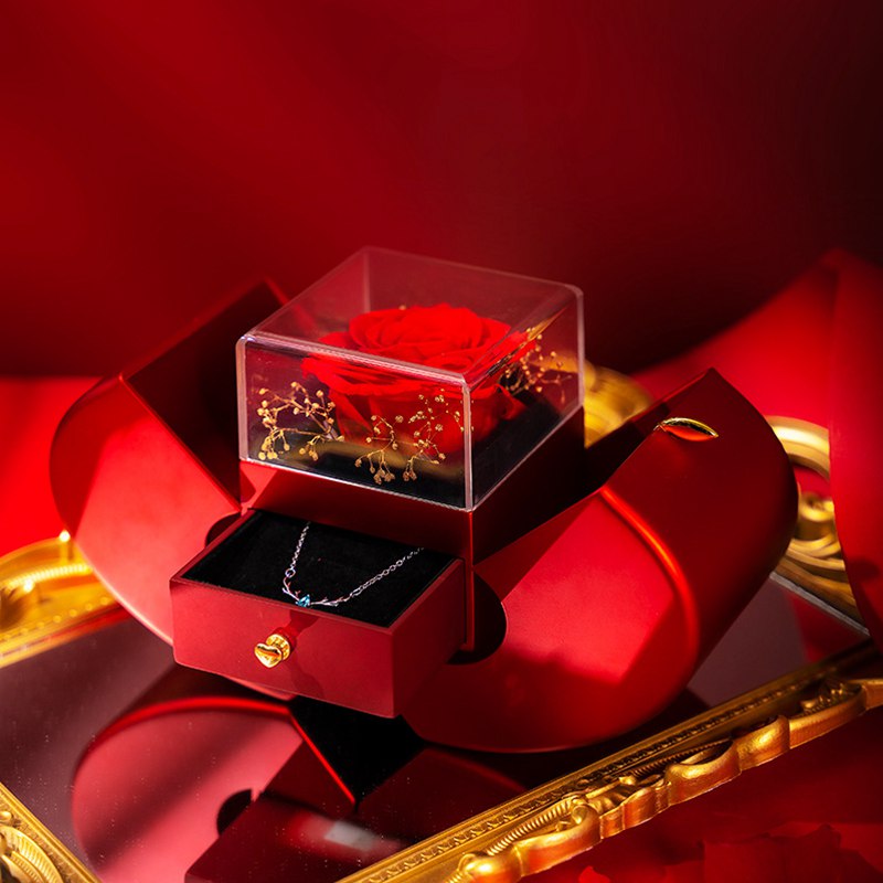 Fashion Jewelry Box Red Apple Christmas Gift Necklace Eternal Rose For Girl Mother's Day Valentine's Day Gifts With Artificial Flower Rose Flower Jewelry Box - Málle