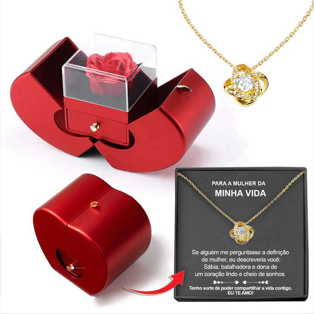 Fashion Jewelry Box Red Apple Christmas Gift Necklace Eternal Rose For Girl Mother's Day Valentine's Day Gifts With Artificial Flower Rose Flower Jewelry Box - Málle
