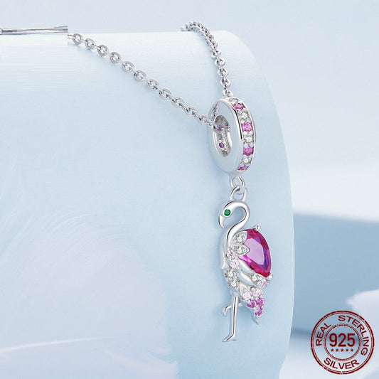 S925 Cute Flamingo DIY Loose Bead Jewelry Beads - Málle