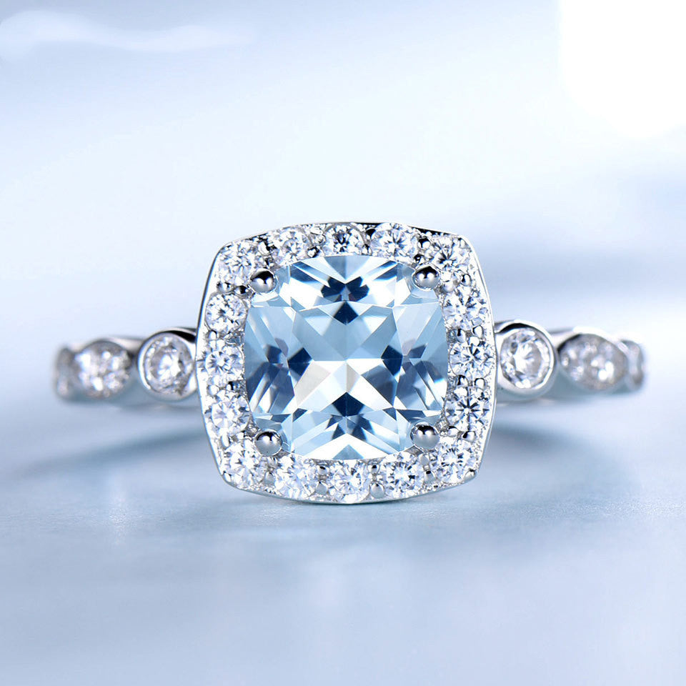 Pure Silver Ring Blue Topaz Ring - Málle