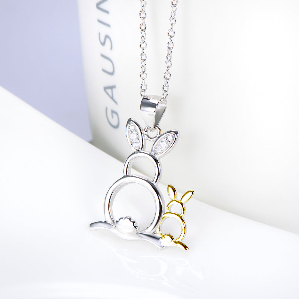 Cute Golden&Silver Rabbits Pendant 925 Silver Necklace - Málle