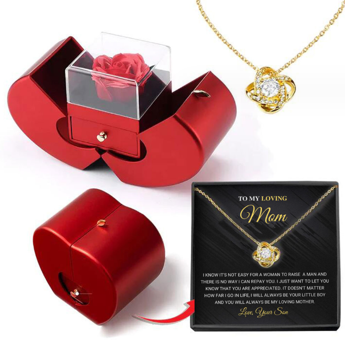 Fashion Jewelry Box Red Apple Christmas Gift Necklace Eternal Rose For Girl Mother's Day Valentine's Day Gifts With Artificial Flower Rose Flower Jewelry Box - Málle