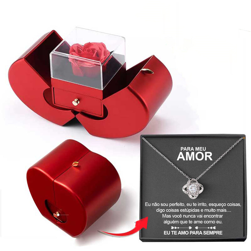 Fashion Jewelry Box Red Apple Christmas Gift Necklace Eternal Rose For Girl Mother's Day Valentine's Day Gifts With Artificial Flower Rose Flower Jewelry Box - Málle