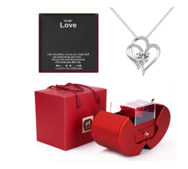 Fashion Jewelry Box Red Apple Christmas Gift Necklace Eternal Rose For Girl Mother's Day Valentine's Day Gifts With Artificial Flower Rose Flower Jewelry Box - Málle