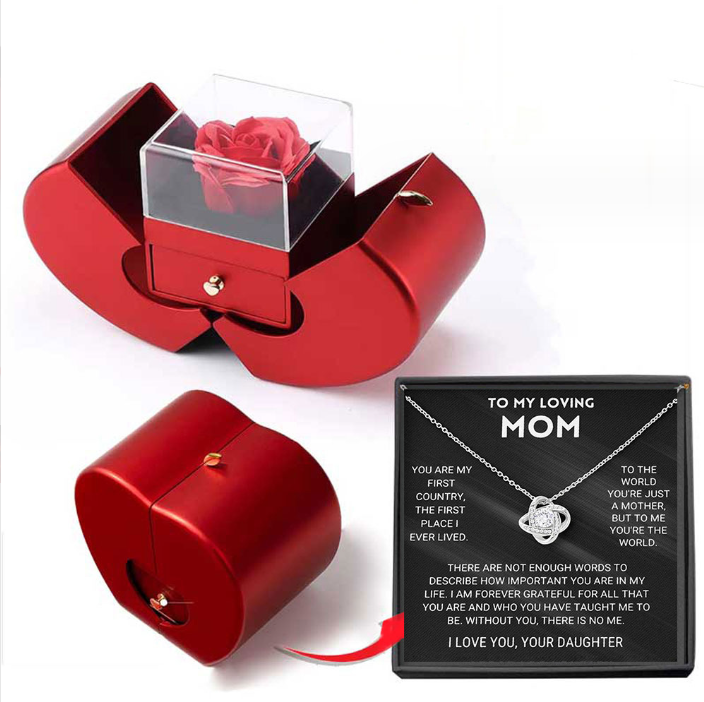 Fashion Jewelry Box Red Apple Christmas Gift Necklace Eternal Rose For Girl Mother's Day Valentine's Day Gifts With Artificial Flower Rose Flower Jewelry Box - Málle