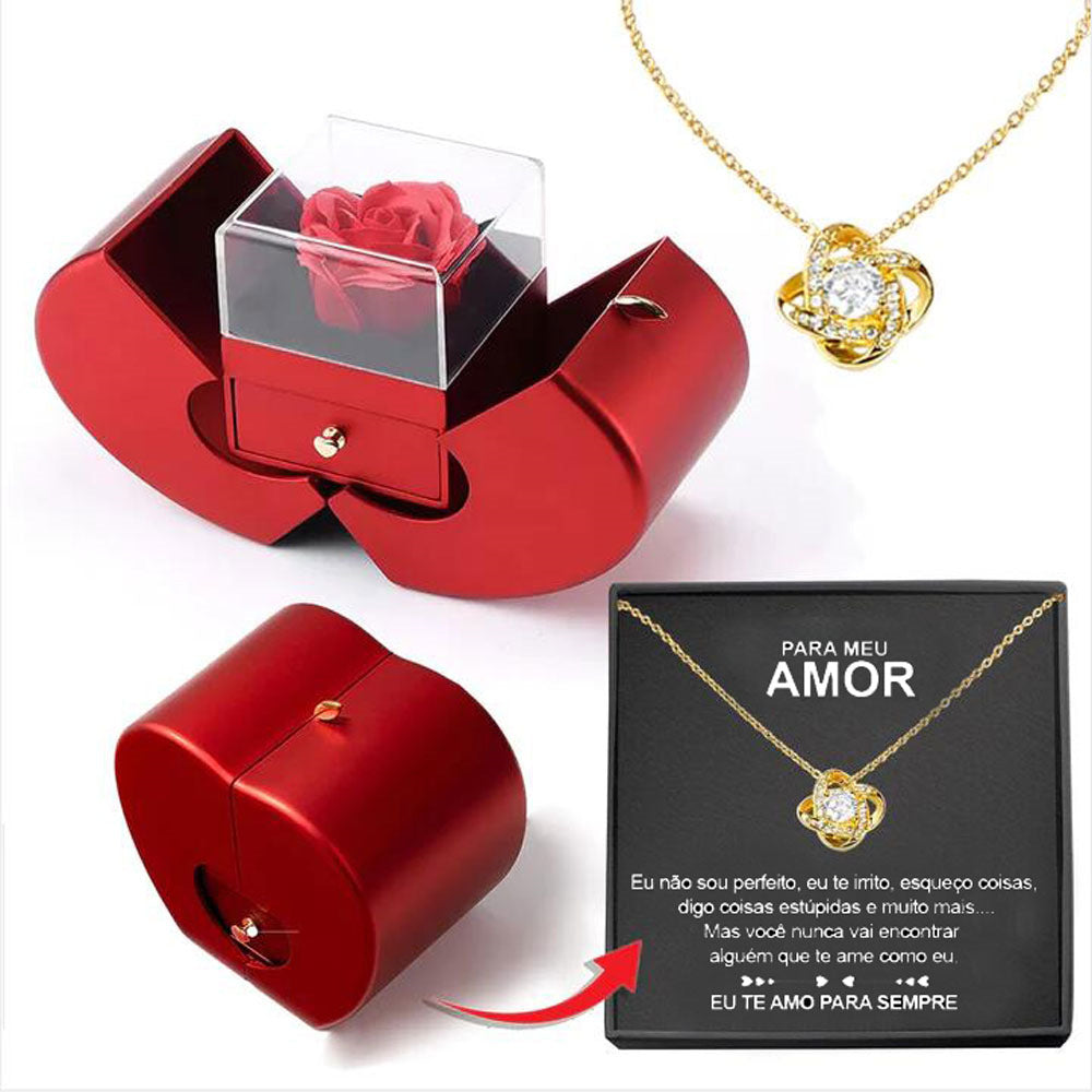 Fashion Jewelry Box Red Apple Christmas Gift Necklace Eternal Rose For Girl Mother's Day Valentine's Day Gifts With Artificial Flower Rose Flower Jewelry Box - Málle