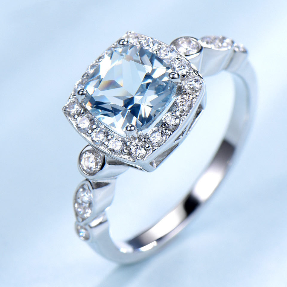 Pure Silver Ring Blue Topaz Ring - Málle