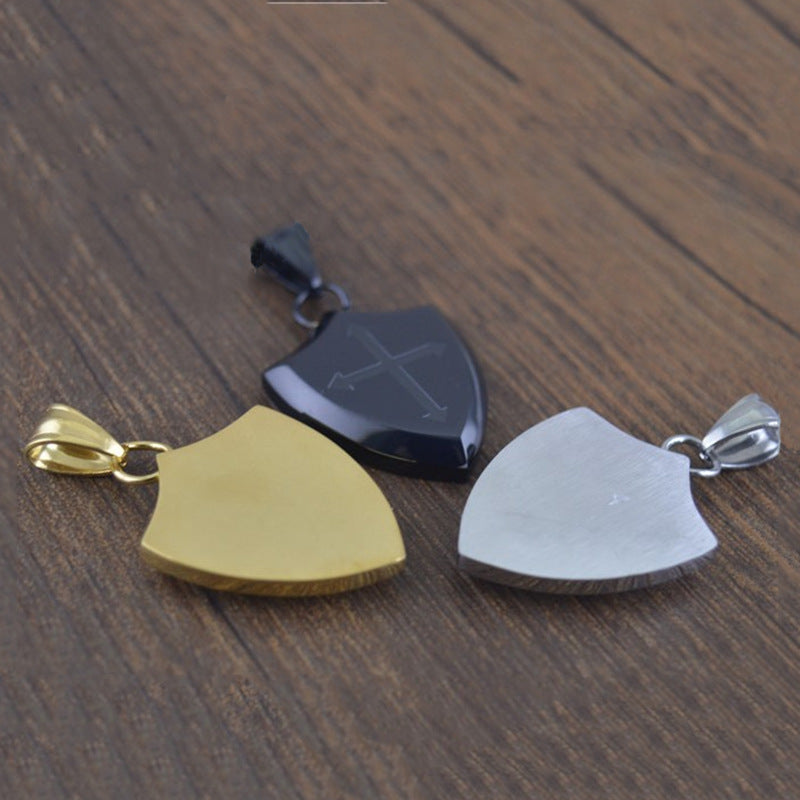 Stainless Steel Triangle Shield Cross Pendant Titanium Steel Men's Necklace Marking Lettering - Málle