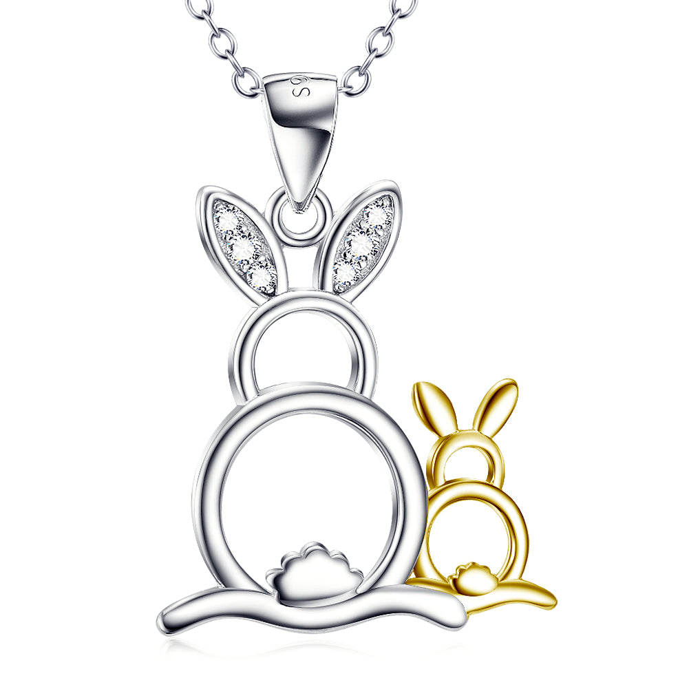 Cute Golden&Silver Rabbits Pendant 925 Silver Necklace - Málle