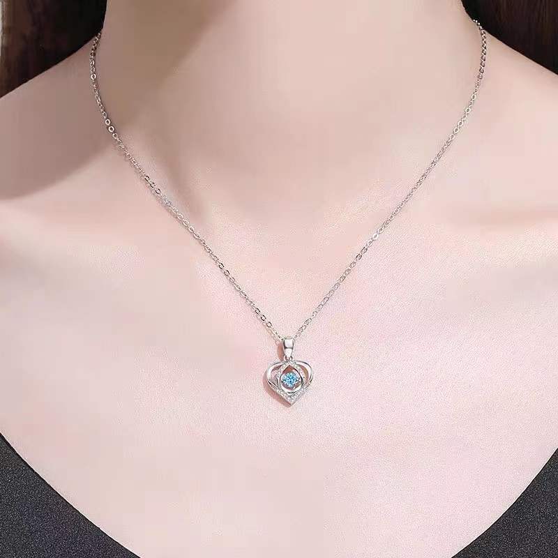 S925 Beating Heart-shaped Necklace Women Luxury Love Rhinestones Necklace Jewelry Gift For Valentine's Day - Málle