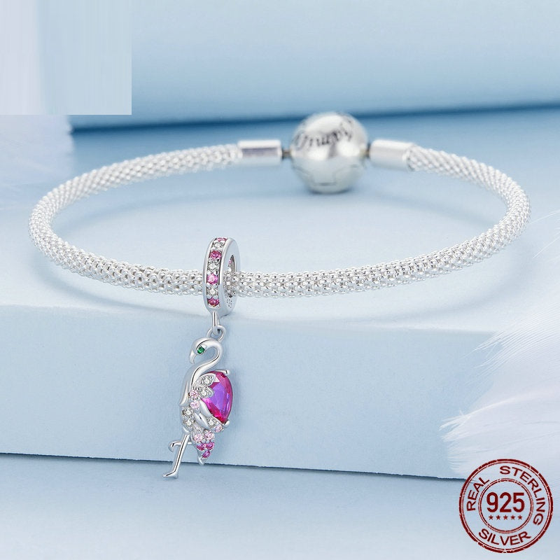S925 Cute Flamingo DIY Loose Bead Jewelry Beads