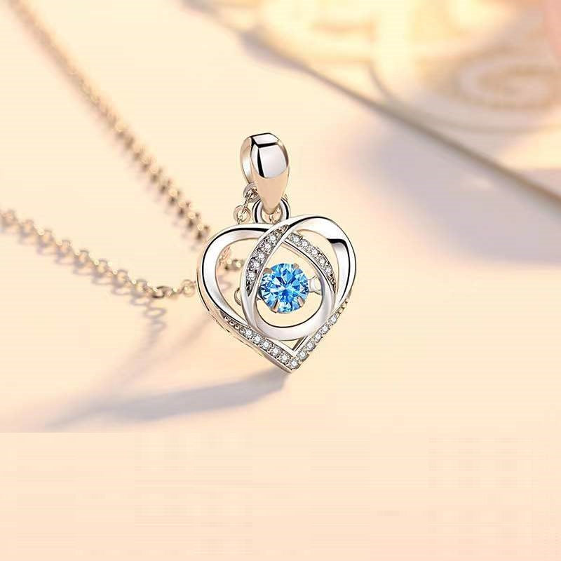S925 Beating Heart-shaped Necklace Women Luxury Love Rhinestones Necklace Jewelry Gift For Valentine's Day - Málle