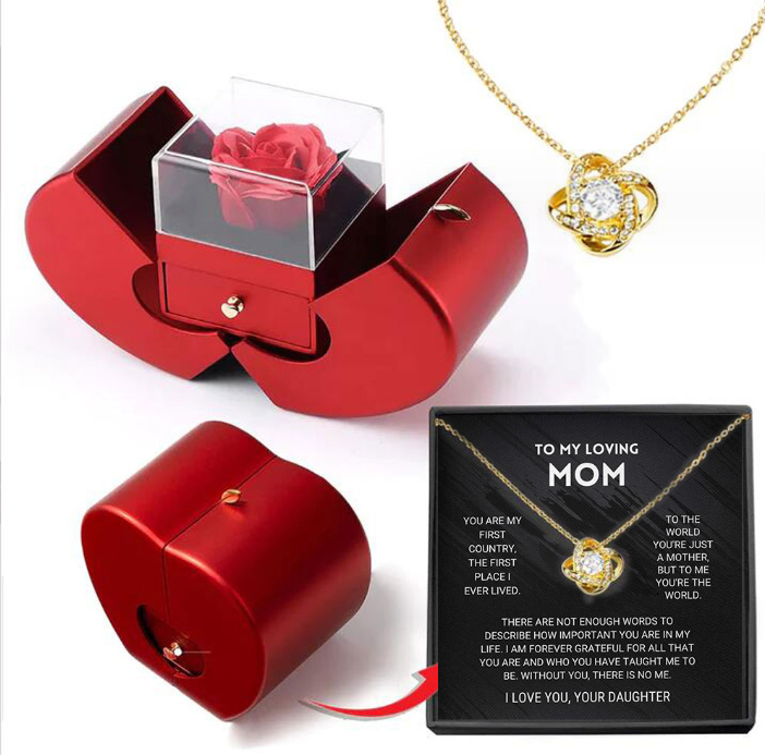 Fashion Jewelry Box Red Apple Christmas Gift Necklace Eternal Rose For Girl Mother's Day Valentine's Day Gifts With Artificial Flower Rose Flower Jewelry Box - Málle