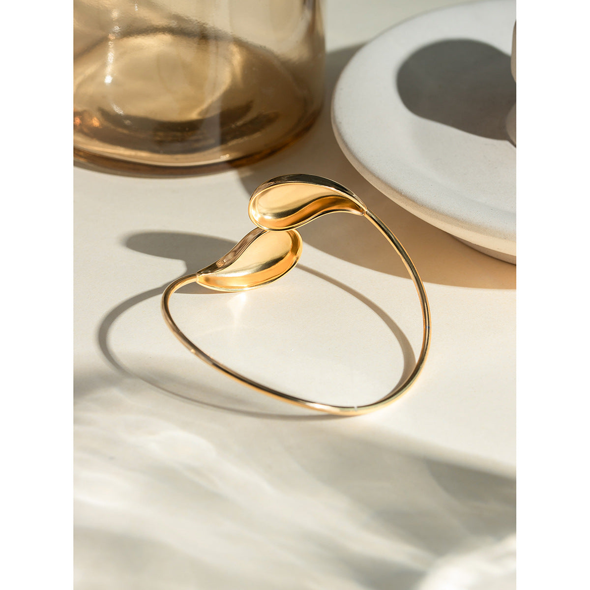 Fashion Jewelry Minar Hip Hop Metallic Irregular Water Drop Twist Adjustable Bangles For Women Titanium Steel 18K Gold PVD Plated Cuff Bracelet - Málle