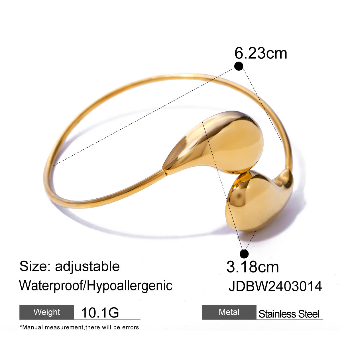 Fashion Jewelry Minar Hip Hop Metallic Irregular Water Drop Twist Adjustable Bangles For Women Titanium Steel 18K Gold PVD Plated Cuff Bracelet - Málle