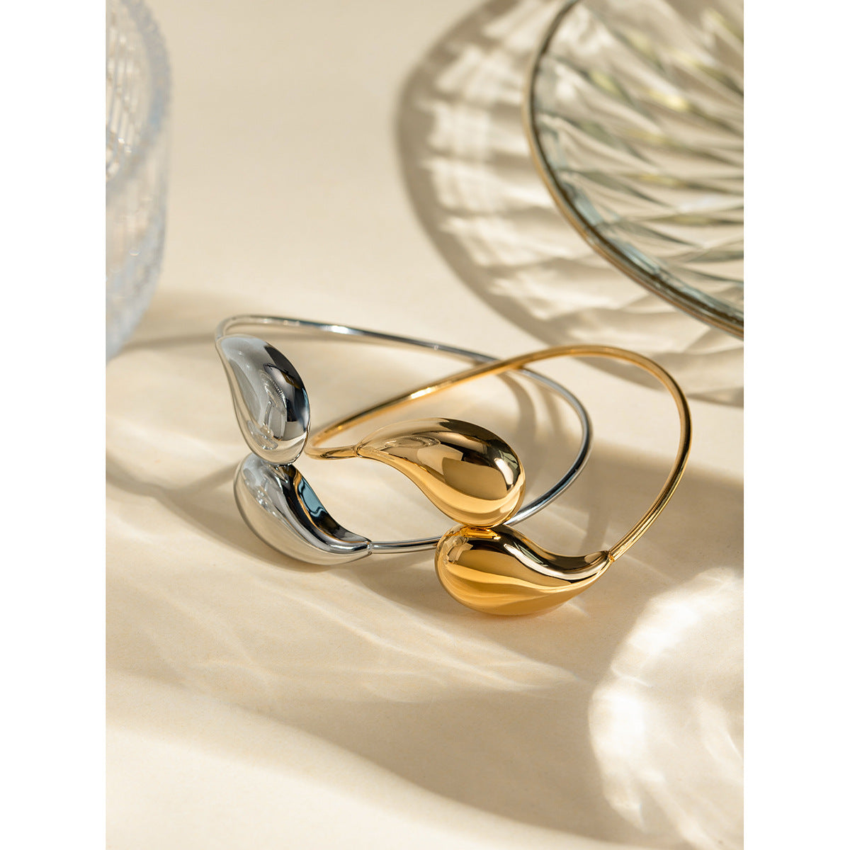 Fashion Jewelry Minar Hip Hop Metallic Irregular Water Drop Twist Adjustable Bangles For Women Titanium Steel 18K Gold PVD Plated Cuff Bracelet - Málle