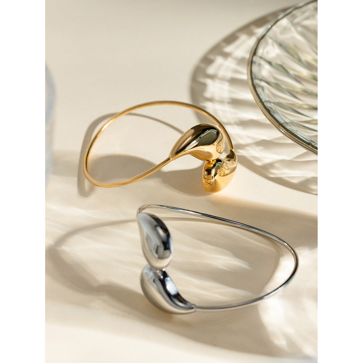 Fashion Jewelry Minar Hip Hop Metallic Irregular Water Drop Twist Adjustable Bangles For Women Titanium Steel 18K Gold PVD Plated Cuff Bracelet - Málle