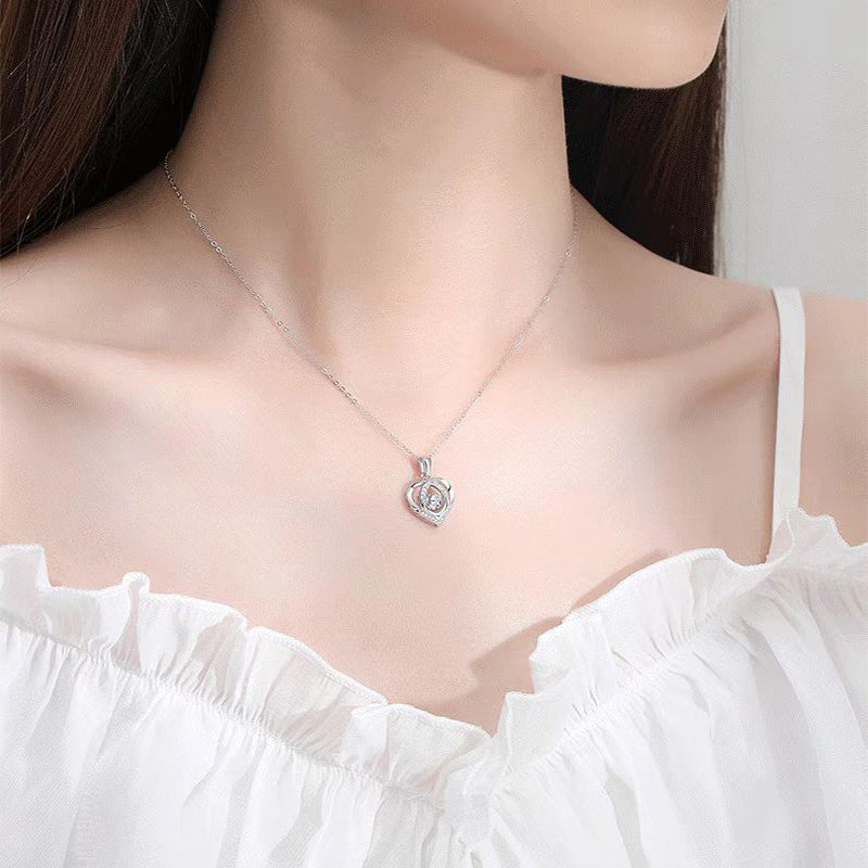 S925 Beating Heart-shaped Necklace Women Luxury Love Rhinestones Necklace Jewelry Gift For Valentine's Day - Málle