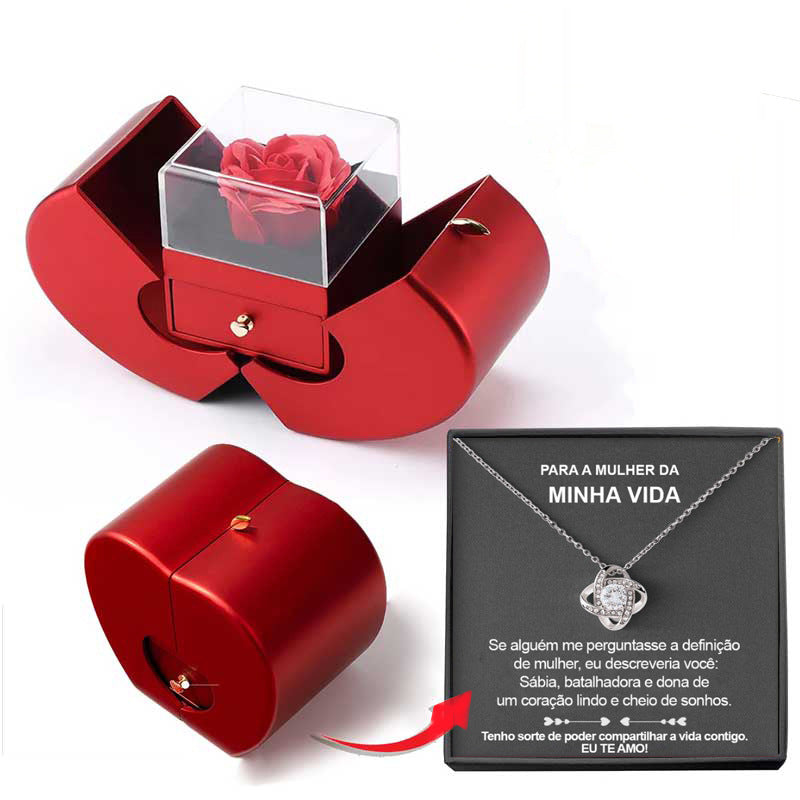 Fashion Jewelry Box Red Apple Christmas Gift Necklace Eternal Rose For Girl Mother's Day Valentine's Day Gifts With Artificial Flower Rose Flower Jewelry Box - Málle