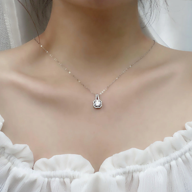 Women's 925 Sterling Silver Moissanite Princess Bag Necklace - Málle