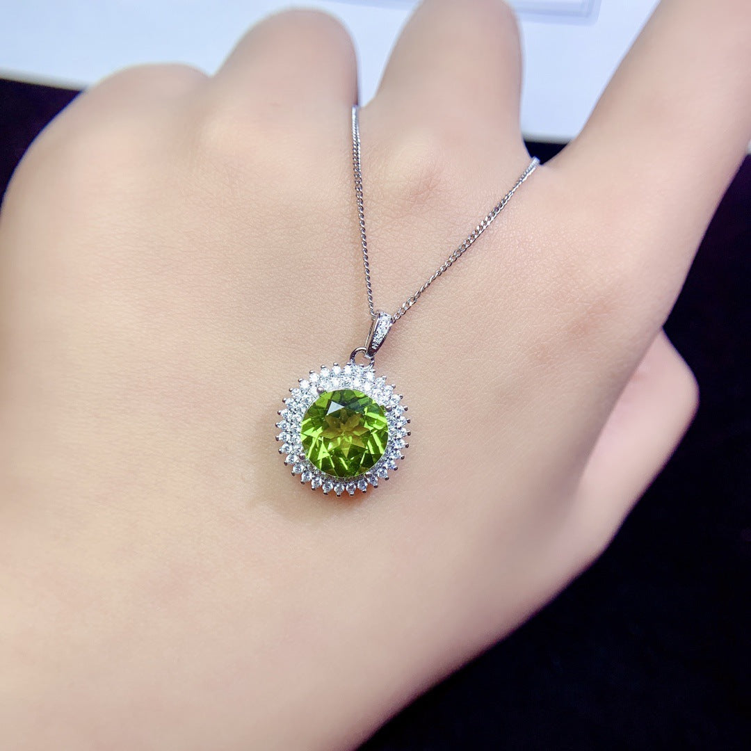 Natural Olivine Pendant Silver Female Accessories - Málle