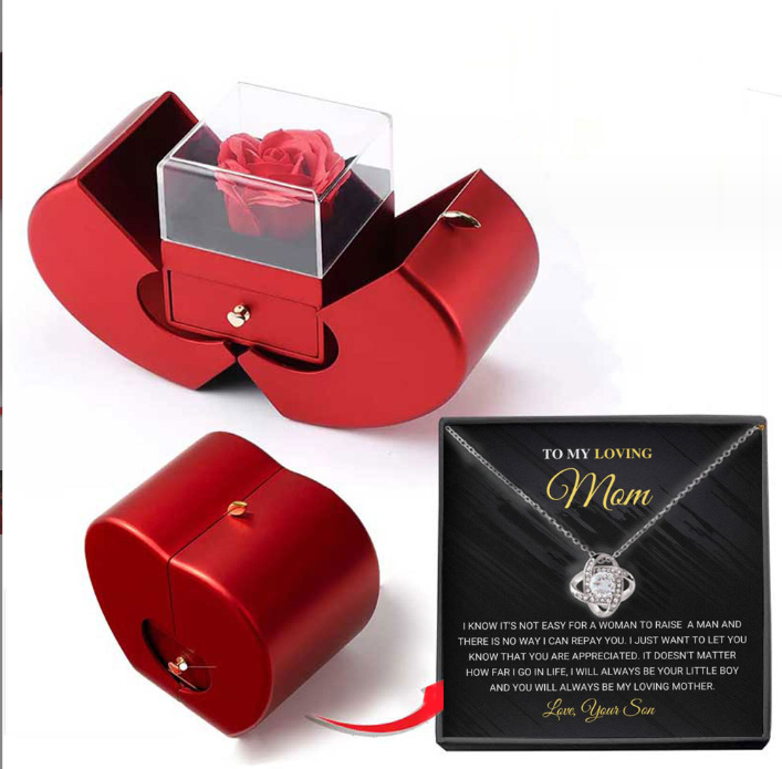 Fashion Jewelry Box Red Apple Christmas Gift Necklace Eternal Rose For Girl Mother's Day Valentine's Day Gifts With Artificial Flower Rose Flower Jewelry Box - Málle