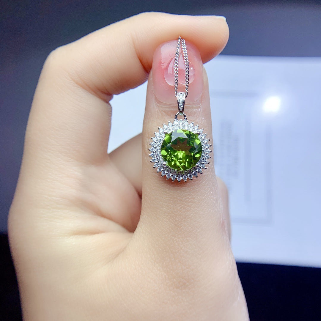 Natural Olivine Pendant Silver Female Accessories - Málle