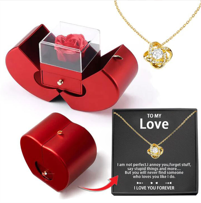 Fashion Jewelry Box Red Apple Christmas Gift Necklace Eternal Rose For Girl Mother's Day Valentine's Day Gifts With Artificial Flower Rose Flower Jewelry Box - Málle