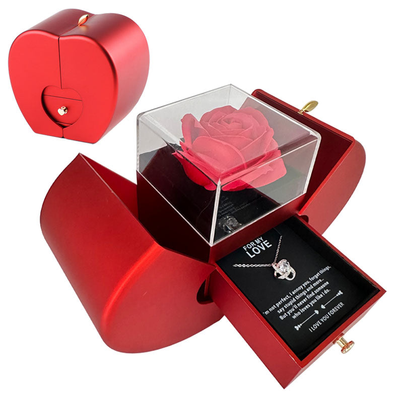 Fashion Jewelry Box Red Apple Christmas Gift Necklace Eternal Rose For Girl Mother's Day Valentine's Day Gifts With Artificial Flower Rose Flower Jewelry Box - Málle