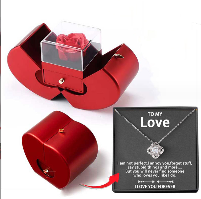 Fashion Jewelry Box Red Apple Christmas Gift Necklace Eternal Rose For Girl Mother's Day Valentine's Day Gifts With Artificial Flower Rose Flower Jewelry Box - Málle