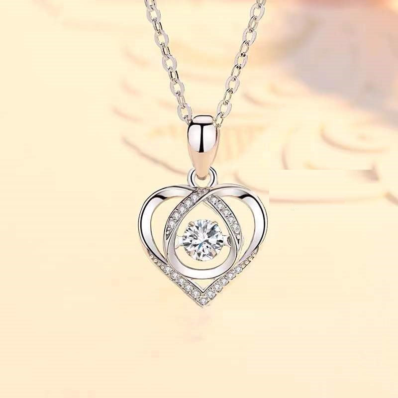 S925 Beating Heart-shaped Necklace Women Luxury Love Rhinestones Necklace Jewelry Gift For Valentine's Day - Málle