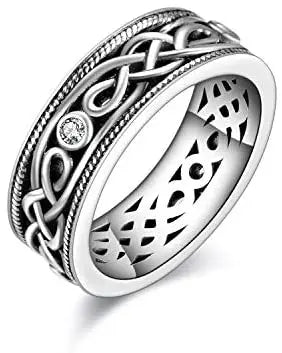 Unisex Infinity Celtic Knot Ring Vintage Tone Sterling Silver CZ Band - Málle