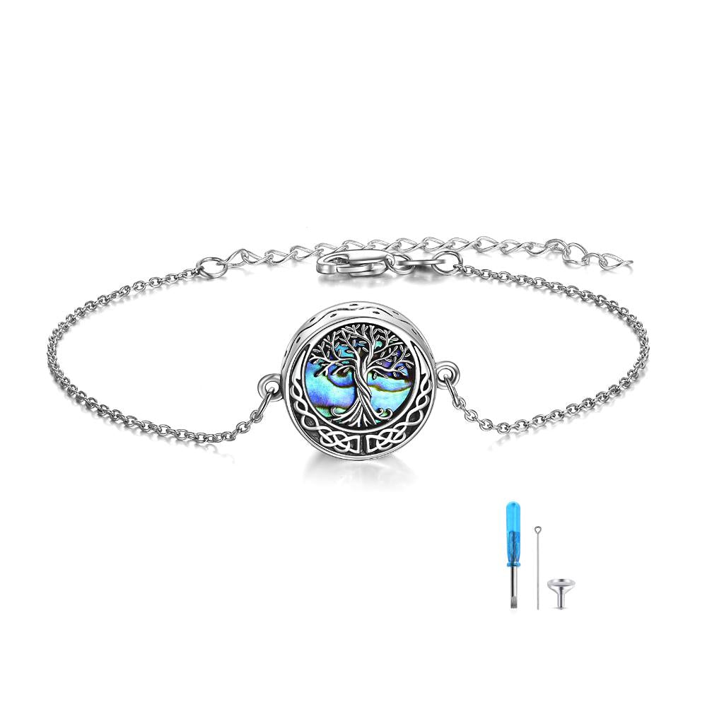 Sterling Silver Life Tree Urn Abalone Shell Bracelet For Woman - Málle