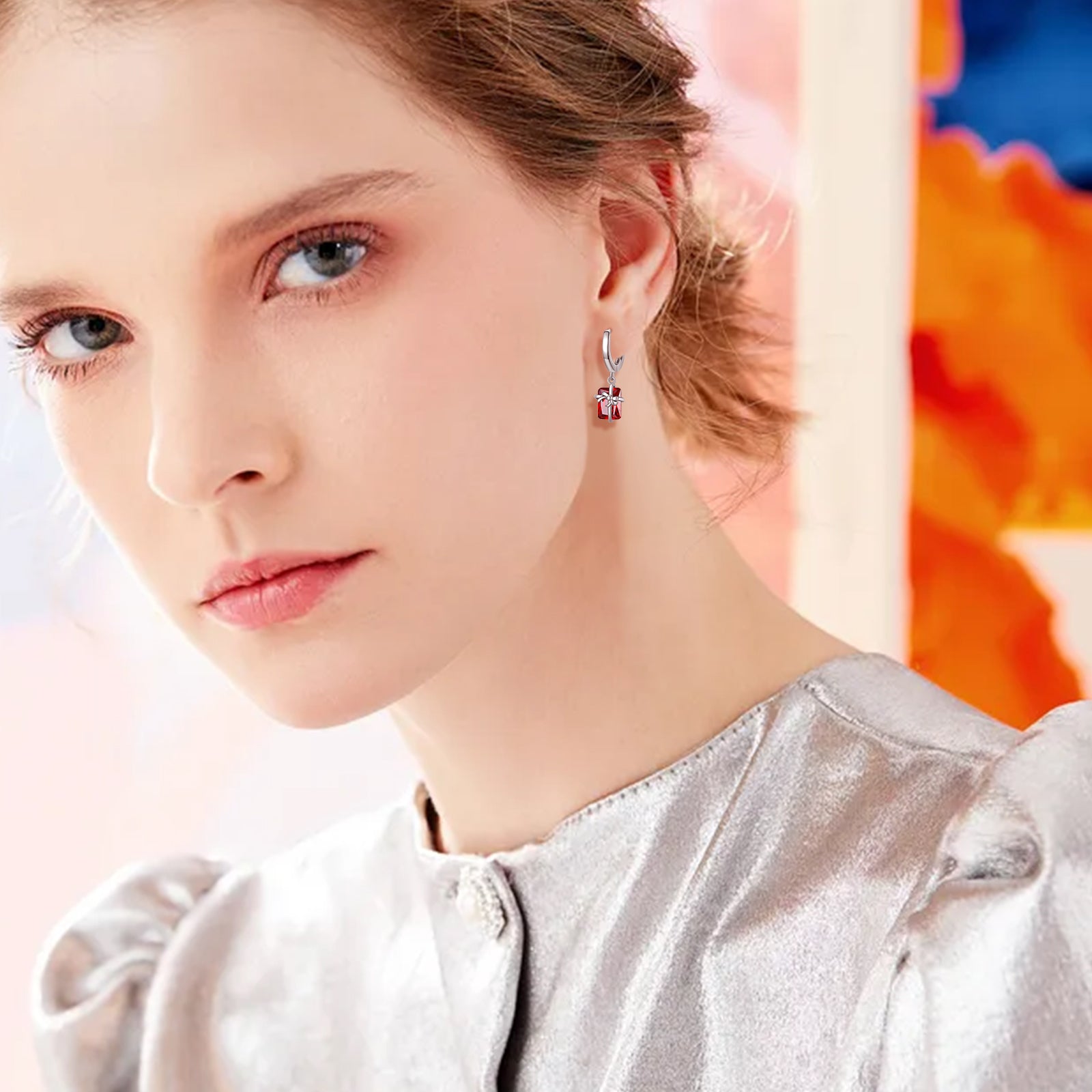 925 Sterling Sliver Huggie Hoop Dangle Earring 3D - Málle