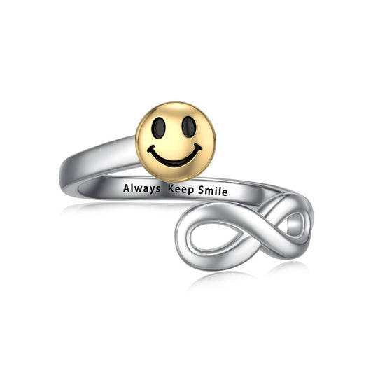 Sterling Silver Infinity Ring Adjustable Open Inspirational Smile Face Ring - Málle