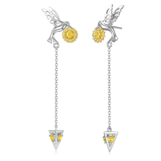 Daisy Hummingbird Earrings Sterling Silver Bird Dangle Earrings for Women Gifts