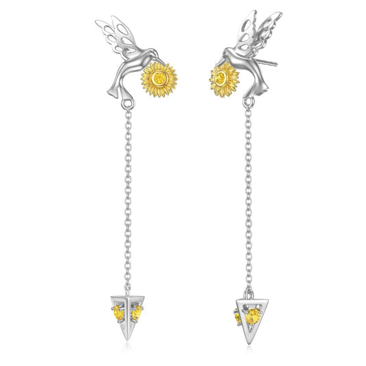 Daisy Hummingbird Earrings Sterling Silver Bird Dangle Earrings for Women Gifts - Málle