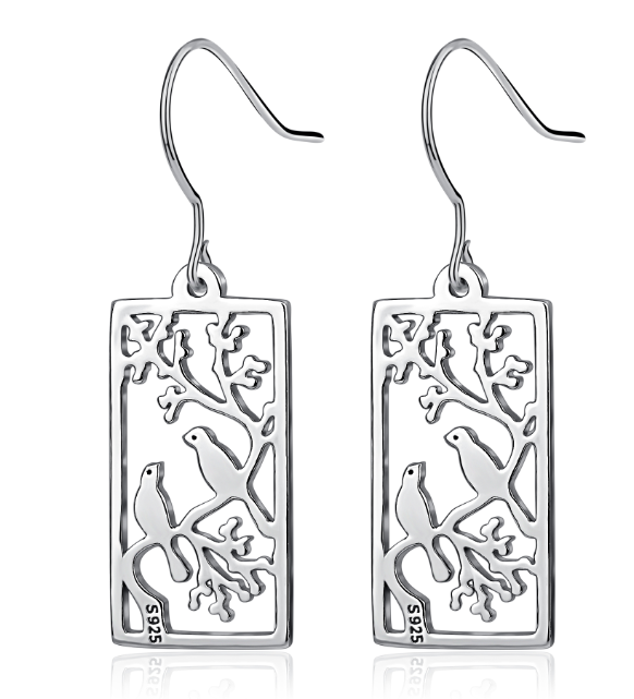 925 Silver Earrings Hollow Out Bird Painting