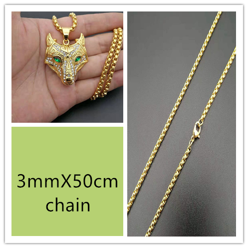 Men Stainless Steel Necklace Gold Color Viking Wolf Head Necklace Pendant With Chain Iced Out Norse Talisman Ethnic Jewelry - Málle