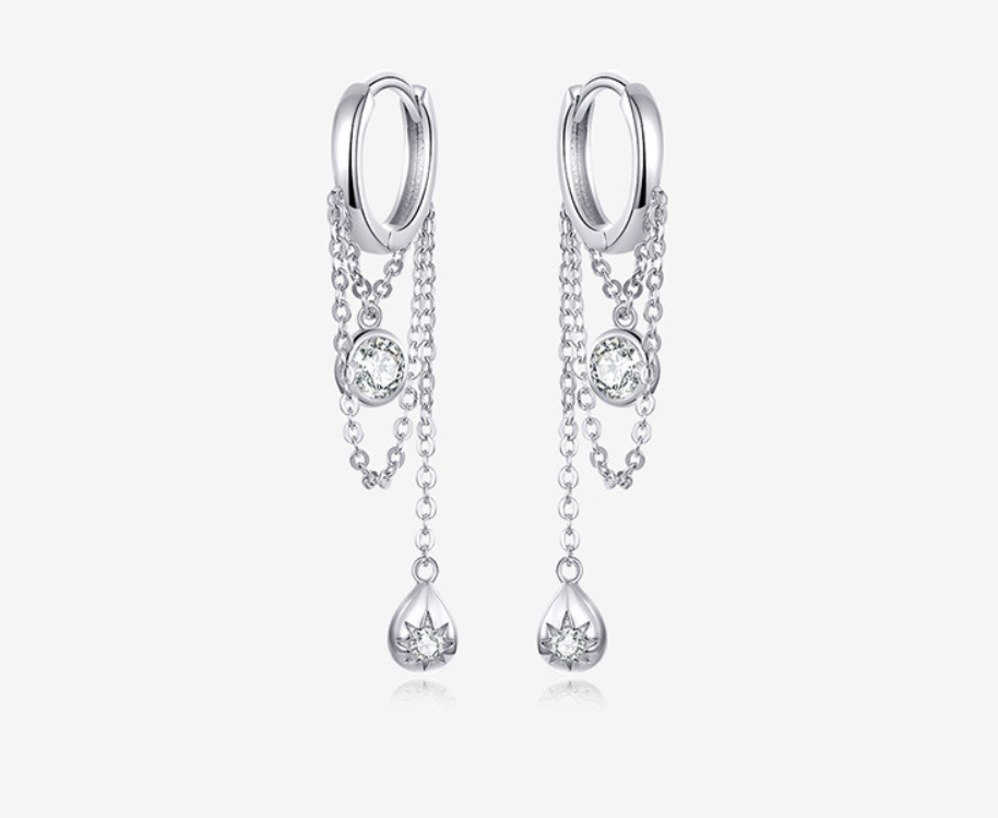 Rebellious personality long s925 sterling silver earrings women plated platinum anti-allergic silver earrings - Málle