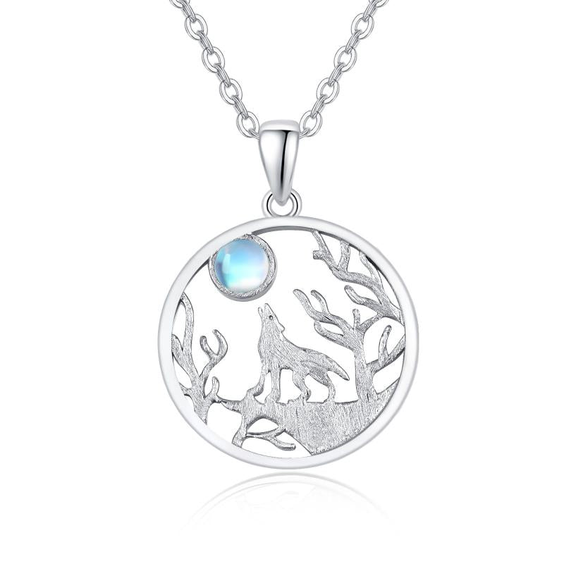 Wolf Necklace 925 Sterling Silver Forest Moon Wolf Necklace for Women Charm Animals Jewelry Gift - Málle