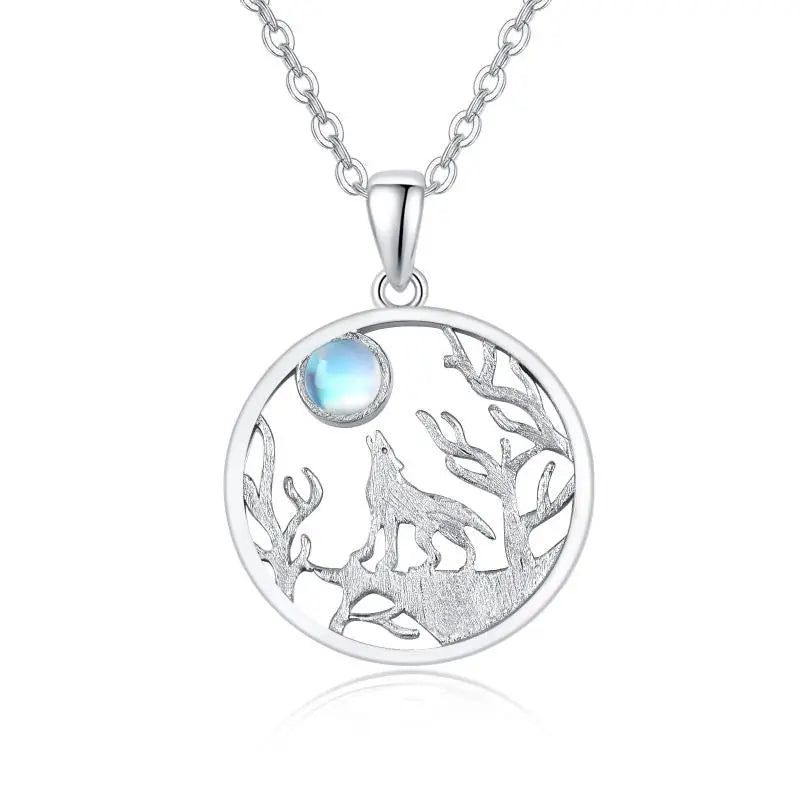 Wolf Necklace 925 Sterling Silver Forest Moon Wolf Necklace for Women Charm Animals Jewelry Gift - Málle