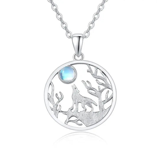 Wolf Necklace 925 Sterling Silver Forest Moon Wolf Necklace for Women Charm Animals Jewelry Gift - Málle